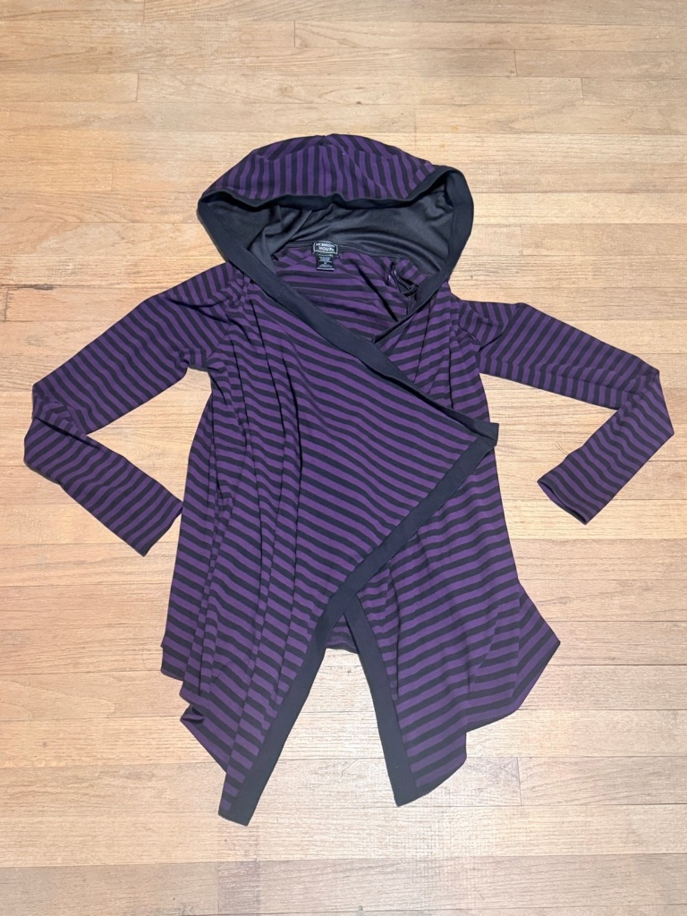 Midnight Hour Striped Purple & Black Hooded Drape Cardigan